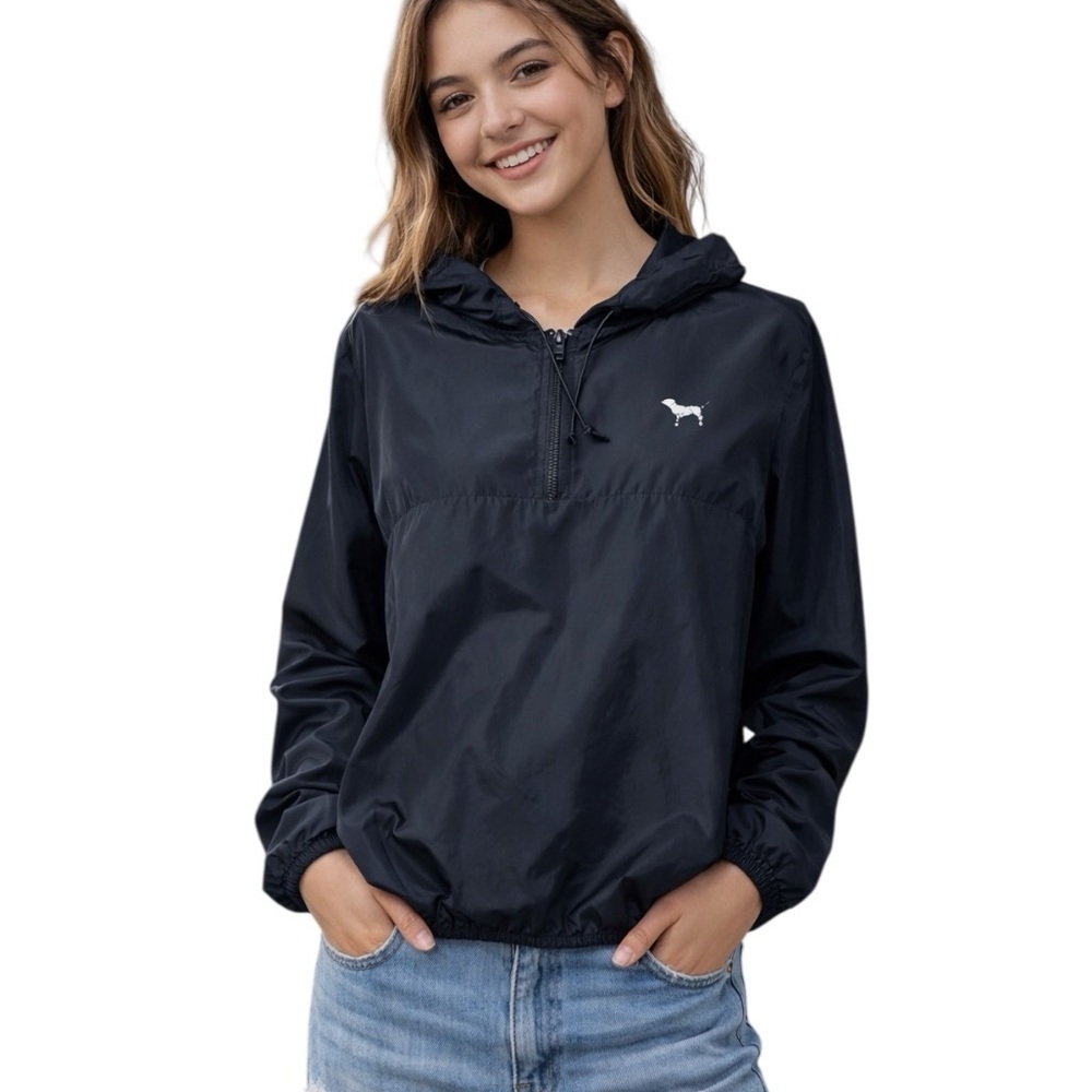 Victorias Secret PINK XS/Small Black Lightweight Nylon Hooded Windbreaker